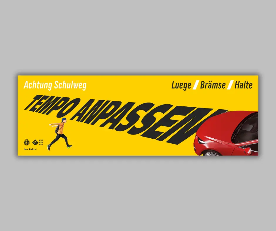 Doppelseitiges Banner | GENAU SCHAUEN & TEMPO ANPASSEN